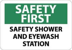 NMC - "Safety First - Safety Shower and Eyewash Station", 10" Long x 14" Wide, Pressure-Sensitive Vinyl Safety Sign - Rectangle, 0.004" Thick, Use for First Aid - All Tool & Supply