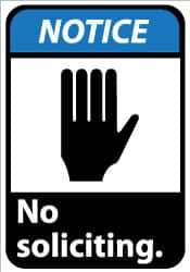 NMC - "Notice - No Soliciting", 14" Long x 10" Wide, Rigid Plastic Safety Sign - Rectangle, 0.05" Thick, Use for Security & Admittance - All Tool & Supply