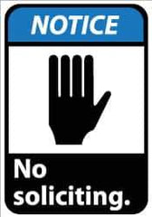 NMC - "Notice - No Soliciting", 14" Long x 10" Wide, Aluminum Safety Sign - Rectangle, 0.04" Thick, Use for Security & Admittance - All Tool & Supply