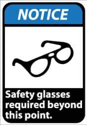 NMC - "Notice - Safety Glasses Required Beyond This Point", 14" Long x 10" Wide, Rigid Plastic Safety Sign - Rectangle, 0.05" Thick, Use for Accident Prevention - All Tool & Supply