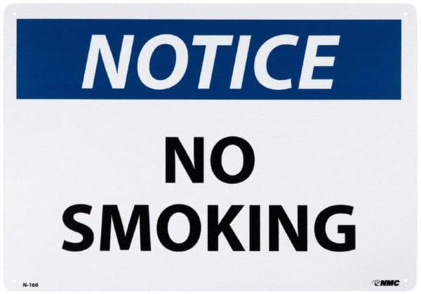 NMC - "Notice - No Smoking", 14" Long x 20" Wide, Aluminum Safety Sign - Rectangle, 0.04" Thick, Use for Accident Prevention - All Tool & Supply