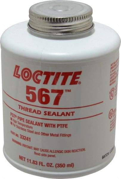 Loctite - 350 ml Brush Top Can White Pipe Sealant - Methacrylate Ester, 400°F Max Working Temp, For Sealing Metal Tapered Pipe Threads & Fittings Up to 2" - All Tool & Supply