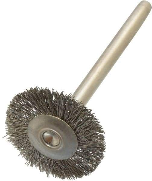 Anderson - 3/4" OD, 1/8" Shank Diam, Crimped Stainless Steel Wheel Brush - 0.005" Filament Diam, 25,000 RPM - All Tool & Supply