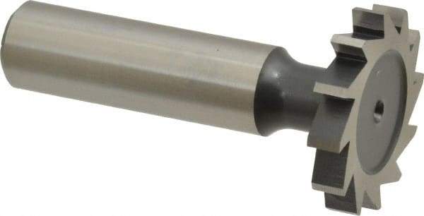 Interstate - 1-1/8" Diam x 3/16" Face Width, High Speed Steel, 12 Teeth, Shank Connection Woodruff Keyseat Cutter - Uncoated, 2-3/16" OAL x 1/2" Shank, Straight Teeth, ANSI 609, Old Standard 16 - All Tool & Supply