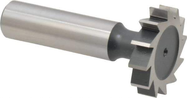 Interstate - 1-1/8" Diam x 1/4" Face Width, High Speed Steel, 12 Teeth, Shank Connection Woodruff Keyseat Cutter - Uncoated, 2-1/4" OAL x 1/2" Shank, Straight Teeth, ANSI 809, Old Standard 18 - All Tool & Supply