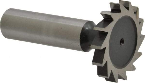 Interstate - 1-1/4" Diam x 3/16" Face Width, High Speed Steel, 14 Teeth, Shank Connection Woodruff Keyseat Cutter - Uncoated, 2-3/16" OAL x 1/2" Shank, Straight Teeth, ANSI 610, Old Standard 19 - All Tool & Supply