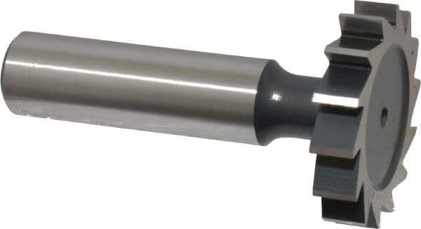 Interstate - 1-1/4" Diam x 1/4" Face Width, High Speed Steel, 14 Teeth, Shank Connection Woodruff Keyseat Cutter - Uncoated, 2-1/4" OAL x 1/2" Shank, Straight Teeth, ANSI 810, Old Standard 21 - All Tool & Supply