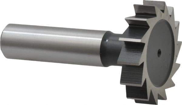 Interstate - 1-3/8" Diam x 5/16" Face Width, High Speed Steel, 14 Teeth, Shank Connection Woodruff Keyseat Cutter - Uncoated, 2-5/16" OAL x 1/2" Shank, Straight Teeth, ANSI 1011, Old Standard 23 - All Tool & Supply