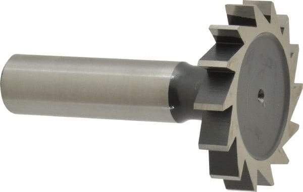 Interstate - 1-1/2" Diam x 1/4" Face Width, High Speed Steel, 16 Teeth, Shank Connection Woodruff Keyseat Cutter - Uncoated, 2-1/4" OAL x 1/2" Shank, Straight Teeth, ANSI 812, Old Standard 24 - All Tool & Supply