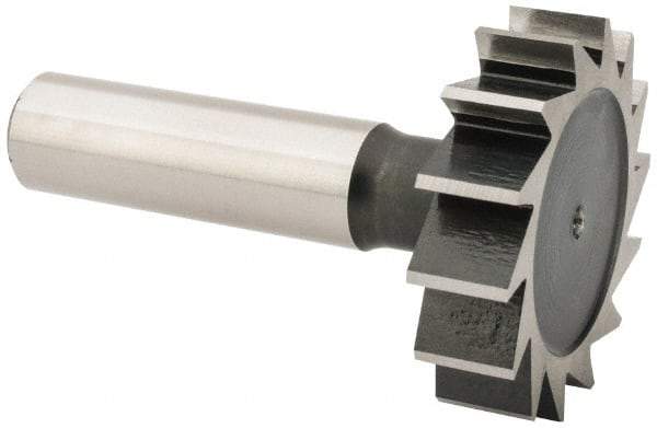 Interstate - 1-1/2" Diam x 3/8" Face Width, Cobalt, 16 Teeth, Shank Connection Woodruff Keyseat Cutter - Uncoated, 2-3/8" OAL x 1/2" Shank, Straight Teeth, ANSI 1212, Old Standard G - All Tool & Supply