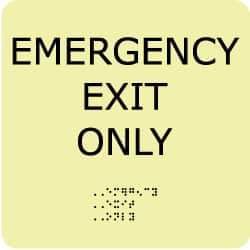 NMC - Emergency Exit Only, Plastic Exit Sign - 8" Wide x 8" High, English/Braille, Glow-in-the-Dark - All Tool & Supply