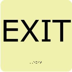 NMC - Exit, Plastic Exit Sign - 8" Wide x 8" High, English/Braille, Glow-in-the-Dark - All Tool & Supply