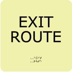 NMC - Exit Route, Plastic Exit Sign - 8" Wide x 8" High, English/Braille, Glow-in-the-Dark - All Tool & Supply