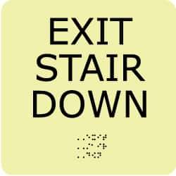 NMC - Exit Stair Down, Plastic Exit Sign - 8" Wide x 8" High, English/Braille, Glow-in-the-Dark - All Tool & Supply