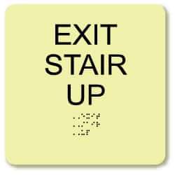 NMC - Exit Stair Up, Plastic Exit Sign - 8" Wide x 8" High, English/Braille, Glow-in-the-Dark - All Tool & Supply