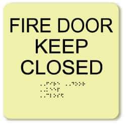 NMC - Fire Door - Keep Closed, Plastic Fire Sign - 8" Wide x 8" High, English/Braille, Glow-in-the-Dark - All Tool & Supply