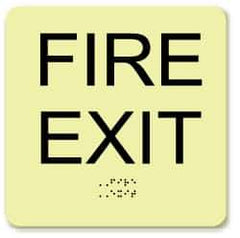 NMC - Fire Exit, Plastic Fire Sign - 8" Wide x 8" High, English/Braille, Glow-in-the-Dark - All Tool & Supply