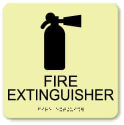 NMC - Fire Extinguisher, Plastic Fire Sign - 8" Wide x 8" High, English/Braille, Glow-in-the-Dark - All Tool & Supply