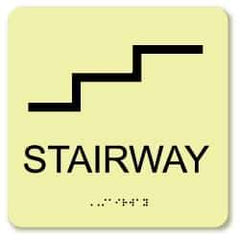 NMC - Stairway, Plastic Exit Sign - 8" Wide x 8" High, English/Braille, Glow-in-the-Dark - All Tool & Supply