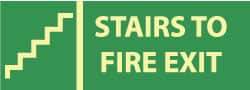 NMC - Stairs to Fire Exit, Plastic Fire Sign - 14" Wide x 5" High, Glow-in-the-Dark - All Tool & Supply