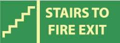 NMC - Stairs to Fire Exit, Pressure Sensitive Vinyl Fire Sign - 14" Wide x 5" High, Glow-in-the-Dark - All Tool & Supply