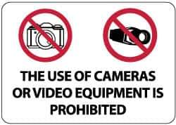 NMC - "The Use of Cameras or Video Equipment Is Prohibited", 14" Long x 20" Wide, Rigid Plastic Safety Sign - Rectangle, 0.05" Thick, Use for Security & Admittance - All Tool & Supply