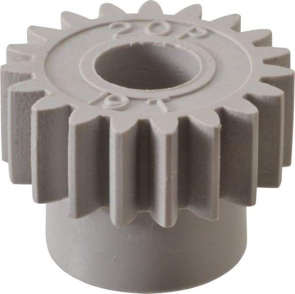 Made in USA - 20 Pitch, 0.95" Pitch Diam, 1.05" OD, 19 Tooth Spur Gear - 3/8" Face Width, 3/8" Bore Diam, 47/64" Hub Diam, 20° Pressure Angle, Acetal - All Tool & Supply