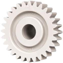 Made in USA - 20 Pitch, 1.4" Pitch Diam, 1.4" OD, 28 Tooth Spur Gear - 3/8" Face Width, 3/8" Bore Diam, 47/64" Hub Diam, 20° Pressure Angle, Acetal - All Tool & Supply