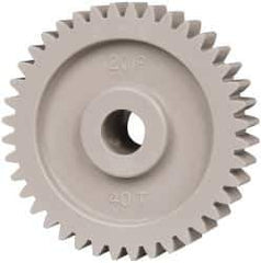 Made in USA - 20 Pitch, 2" Pitch Diam, 2.1" OD, 40 Tooth Spur Gear - 3/8" Face Width, 3/8" Bore Diam, 47/64" Hub Diam, 20° Pressure Angle, Acetal - All Tool & Supply