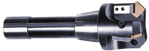 APT - 45° Lead Angle, 2" Max Cut Diam, 2" Min Cut Diam, 5/16" Max Depth of Cut, Indexable Chamfer and Angle End Mill - 3 Inserts, SPG, SPU Insert Style, 3" OAL, Straight Shank - All Tool & Supply