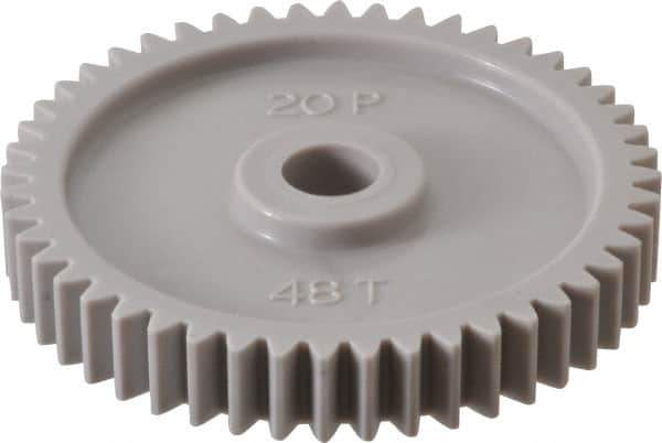 Made in USA - 20 Pitch, 2.4" Pitch Diam, 2-1/2" OD, 48 Tooth Spur Gear - 3/8" Face Width, 3/8" Bore Diam, 47/64" Hub Diam, 20° Pressure Angle, Acetal - All Tool & Supply