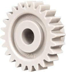 Made in USA - 24 Pitch, 1" Pitch Diam, 1.083" OD, 24 Tooth Spur Gear - 1/4" Face Width, 1/4" Bore Diam, 5/8" Hub Diam, 20° Pressure Angle, Acetal - All Tool & Supply