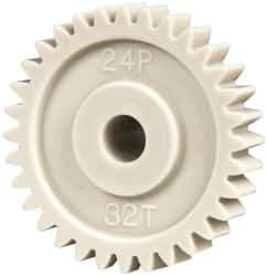 Made in USA - 48 Pitch, 1.333" Pitch Diam, 1.416" OD, 32 Tooth Spur Gear - 1/4" Face Width, 1/4" Bore Diam, 39/64" Hub Diam, 20° Pressure Angle, Acetal - All Tool & Supply