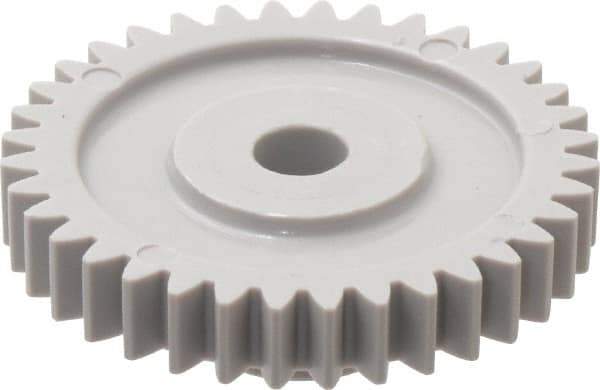 Made in USA - 24 Pitch, 1-1/2" Pitch Diam, 1.583" OD, 36 Tooth Spur Gear - 1/4" Face Width, 1/4" Bore Diam, 5/8" Hub Diam, 20° Pressure Angle, Acetal - All Tool & Supply