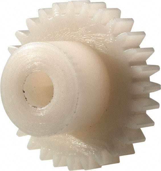 Made in USA - 32 Pitch, 7/8" Pitch Diam, 15/16" OD, 28 Tooth Spur Gear - 3/16" Face Width, 3/16" Bore Diam, 1/2" Hub Diam, 20° Pressure Angle, Acetal - All Tool & Supply