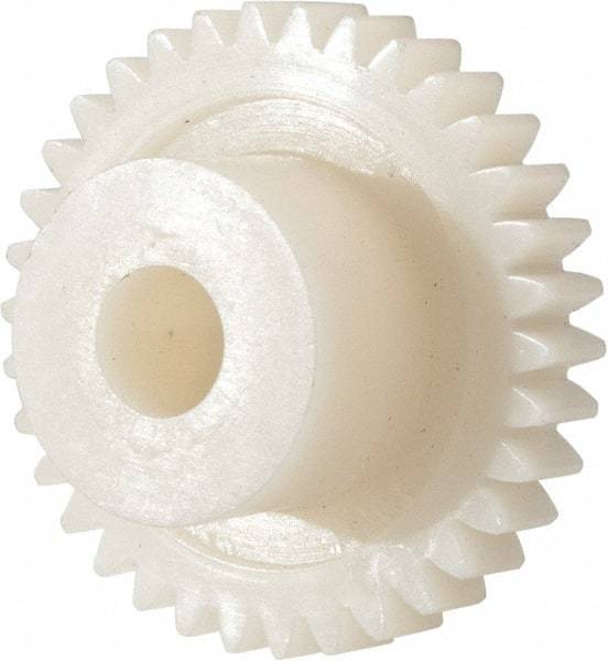 Made in USA - 32 Pitch, 1-1/16" Pitch Diam, 1-1/8" OD, 34 Tooth Spur Gear - 3/16" Face Width, 1/4" Bore Diam, 39/64" Hub Diam, 20° Pressure Angle, Acetal - All Tool & Supply