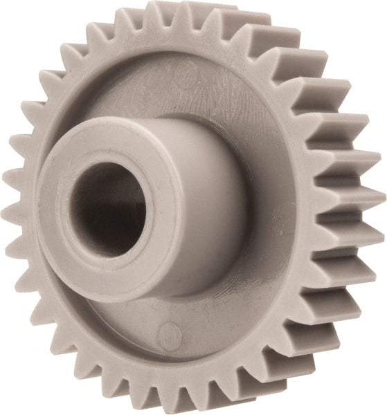 Made in USA - 32 Pitch, 1-3/16" Pitch Diam, 1-1/4" OD, 38 Tooth Spur Gear - 3/16" Face Width, 1/4" Bore Diam, 39/64" Hub Diam, 20° Pressure Angle, Acetal - All Tool & Supply