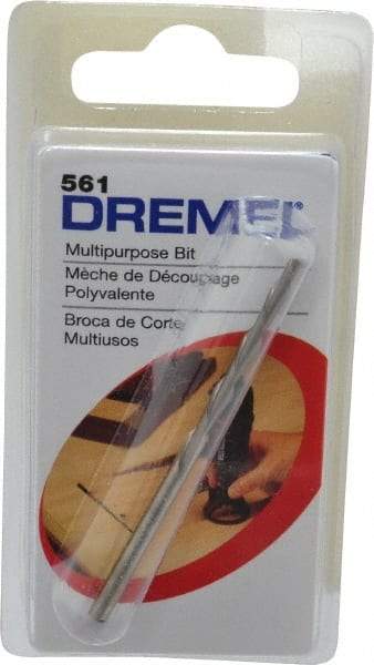 Dremel - 1/8" Cutting Diam, Upcut Spiral Router Bit - Uncoated, Right Hand Cut, High Speed Steel, 1-25/64" OAL x 1/8" Shank Diam, Cut-Out, 45° Helix Angle - All Tool & Supply