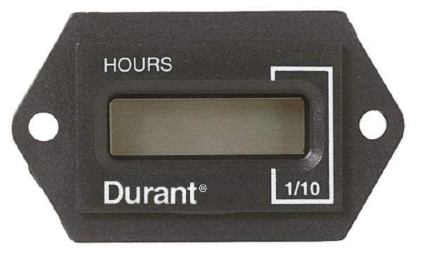 Durant - Supertwist LCD Display Hour Meter - 31.1mm High, 12VDC-60VAC Voltage, Solid State Hourmeter Rectangular - All Tool & Supply