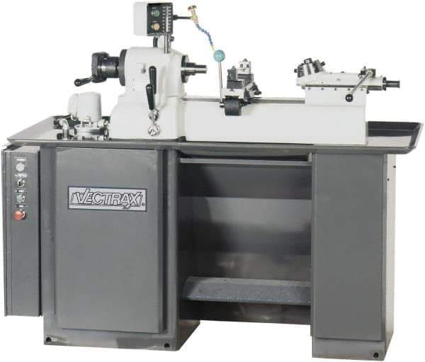 Vectrax - 9" Swing, 36" Between Centers, 220 Volt, Triple Phase Turret Lathe - 1 hp, 4,000 Max RPM, 2-3/16" Bore Diam, 35" Deep x 68" High x 74" Long - All Tool & Supply