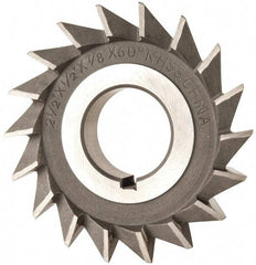 Value Collection - 2-1/2" Diam x 1/2" Width of Cut, 60° Included Angle, Arbor Connection, High Speed Steel Single Angle Cutter - Right Hand Cut, Uncoated - All Tool & Supply