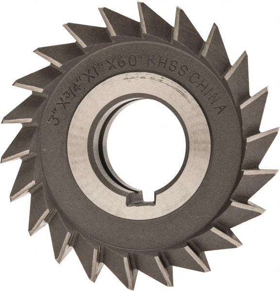 Value Collection - 3" Diam x 3/4" Width of Cut, 60° Included Angle, Arbor Connection, High Speed Steel Single Angle Cutter - Right Hand Cut, Oxide Finish - All Tool & Supply