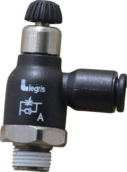 Legris - 6mm Tube OD x 1/8 Male BSPT Compact Meter Out Flow Control Valve - 14.5 to 145 psi, Nylon - All Tool & Supply