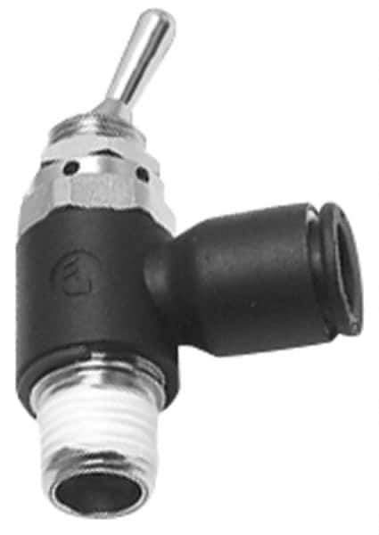 Legris - 3/8" OD, 1/4 NPT, Nylon/Nickel Plated Brass Push-to-Connect Manually Operated 3-Way Venting Valve - 230 Max psi, Black - All Tool & Supply