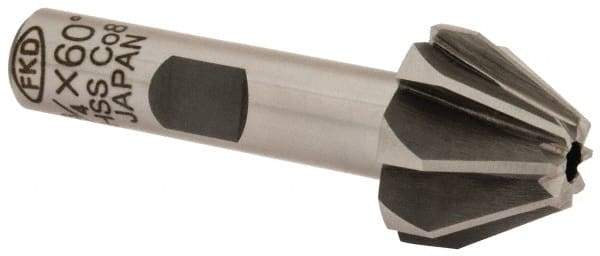 Interstate - 3/4" Large x 5/16" Small Diam, 17/32" Width of Cut, 60° Included Angle, Cobalt Face Angle Cutter - 3/8" Shank Diam, 2-3/32" Overall Length, Weldon Flat - All Tool & Supply