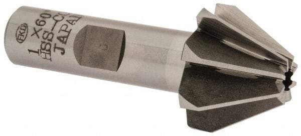 Interstate - 1" Large x 3/8" Small Diam, 11/16" Width of Cut, 60° Included Angle, Cobalt Face Angle Cutter - 1/2" Shank Diam, 2-13/32" Overall Length, Weldon Flat - All Tool & Supply