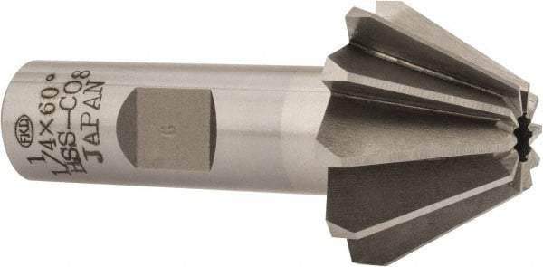 Interstate - 1-1/4" Large x 1/2" Small Diam, 25/32" Width of Cut, 60° Included Angle, Cobalt Face Angle Cutter - 5/8" Shank Diam, 2-21/32" Overall Length, Weldon Flat - All Tool & Supply