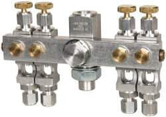 LDI Industries - 5/8-18 Outlet Thread, 1/4 Inlet Thread, Aluminum, Straight Valve, Oil Reservoir Needle Valve Manifold - 4 Outlet, 5-11/16" Wide, NPTF Inlet Thread, UNF Outlet Thread - All Tool & Supply