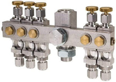 LDI Industries - 5/8-18 Outlet Thread, 1/4 Inlet Thread, Aluminum, Straight Valve, Oil Reservoir Needle Valve Manifold - 5 Outlet, 6-7/16" Wide, NPTF Inlet Thread, UNF Outlet Thread - All Tool & Supply