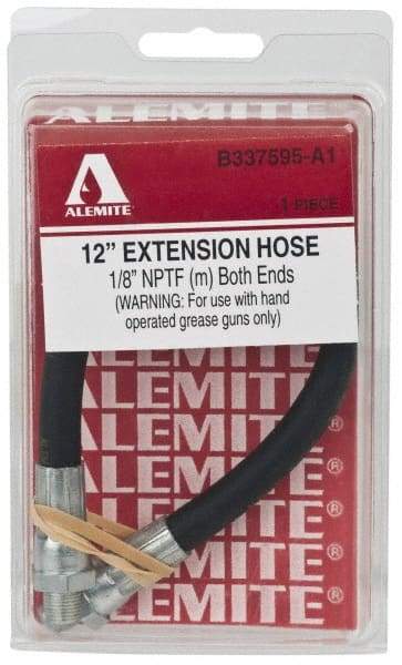 Alemite - 12" Long, 6,000 psi Operating Pressure, Thermoplastic Grease Gun Hose - 1/8 NPTF, 12,000 psi Burst Pressure - All Tool & Supply